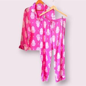 BEDHEAD PAJAMAS 100% Silk Pink & White Paisley Long Sleeve Matching Pajama Set